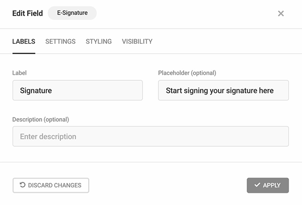 The eSignature labels area.