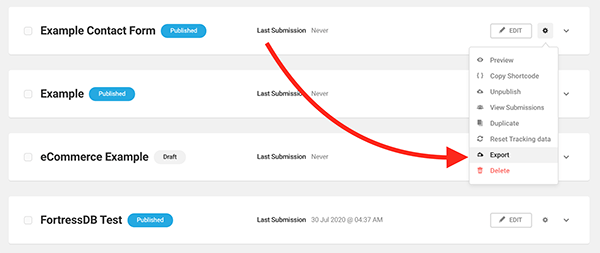 Gear that you can export form from.