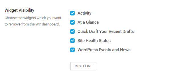 Screenshot of the widgets you can hide.