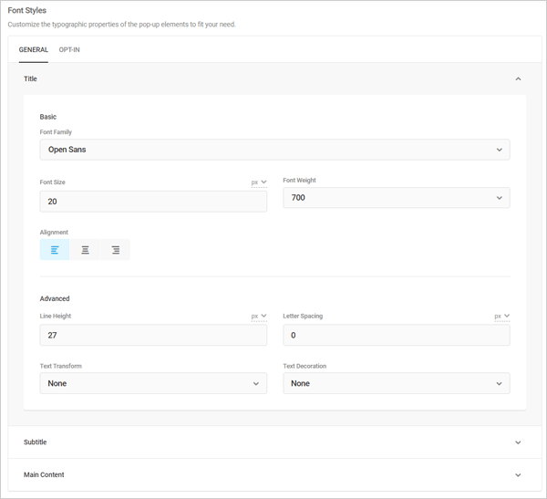 Hustle Popup Font Styles