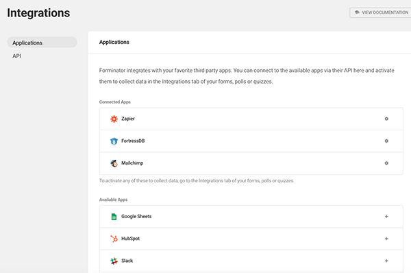Integrations in the applications area.