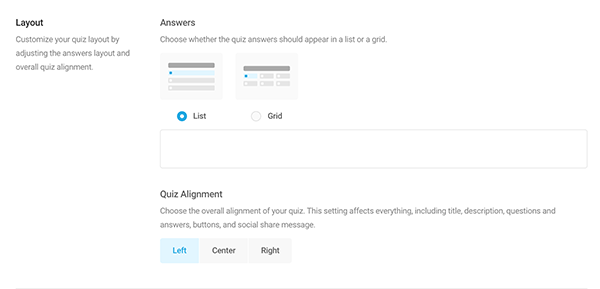 Layout options for quiz.