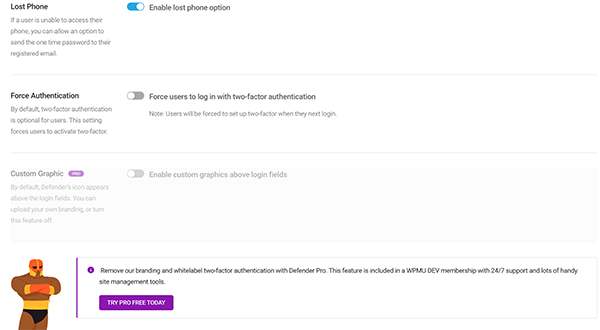 Additional settings in the 2FA area.