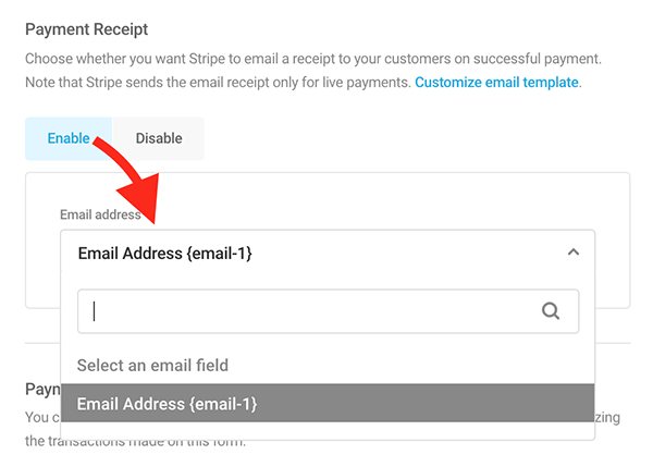 Payment receipt section.
