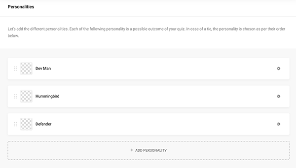 The personalities section.