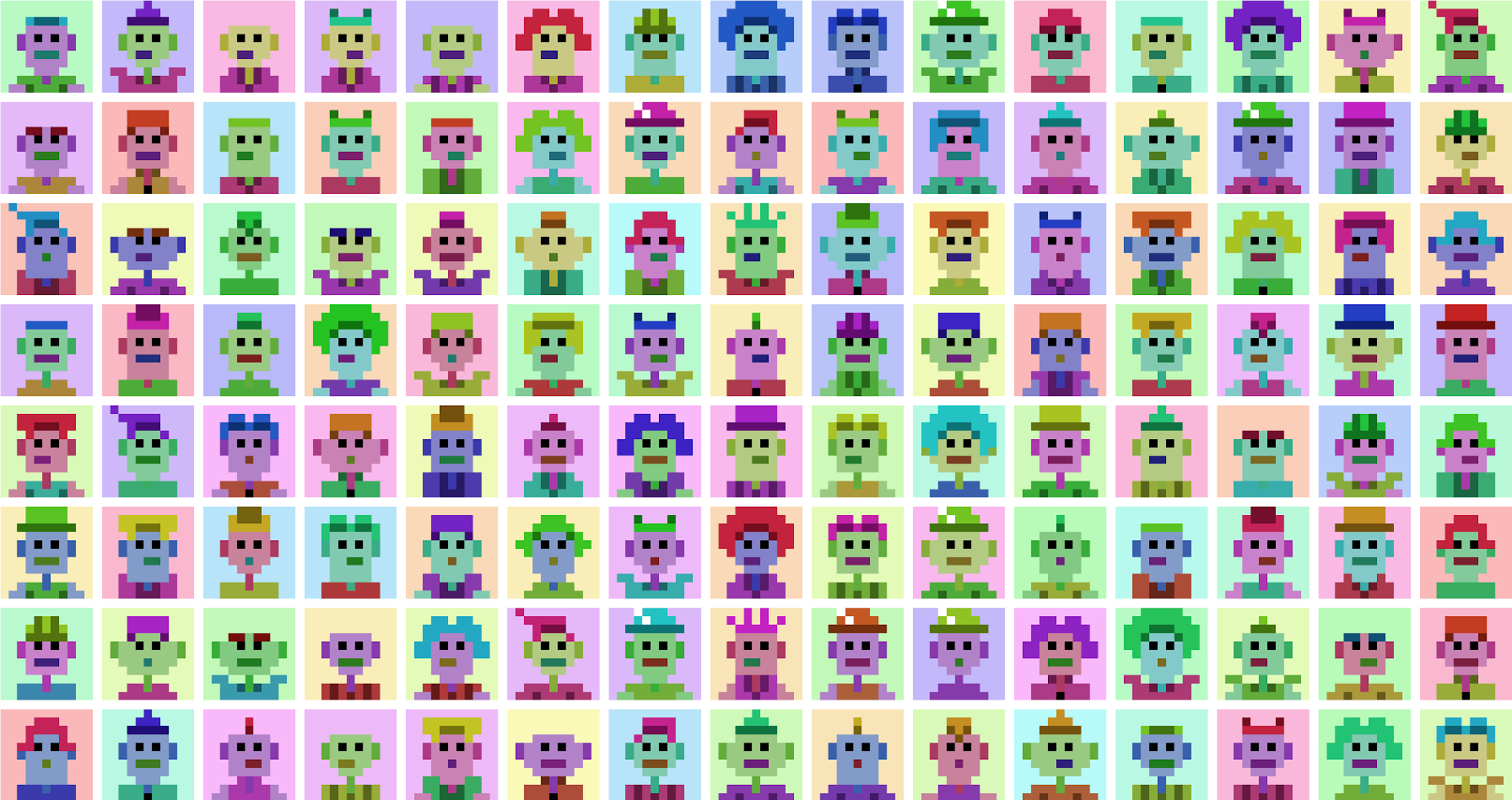 Decorative image of pixel avatars set in multiple columns and rows.