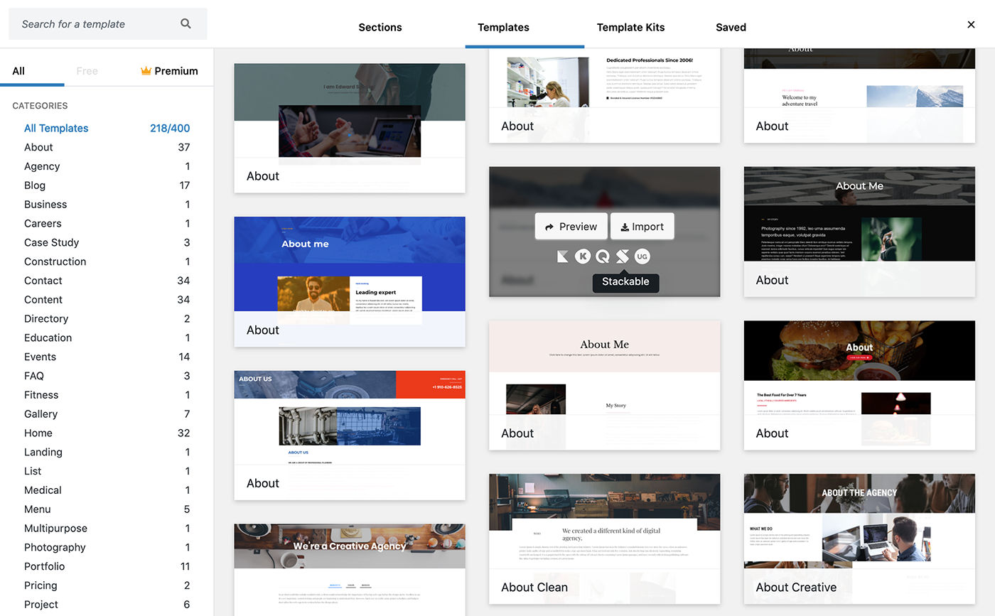 Opening the template library from the Redux WordPress plugin.