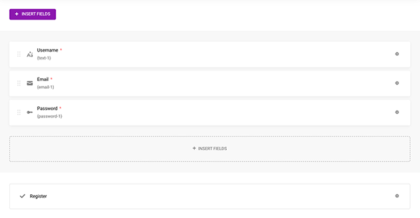 Registration form fields.
