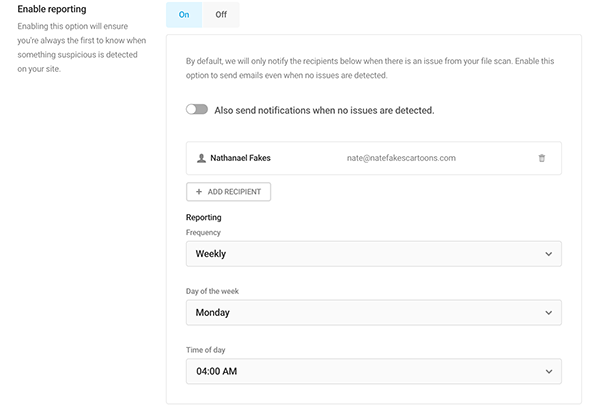 The reporting options.