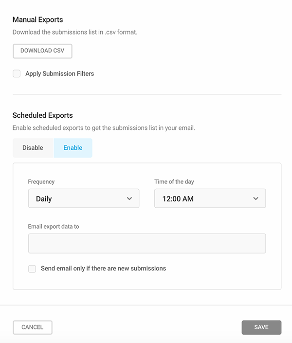 Schedule the export of data.