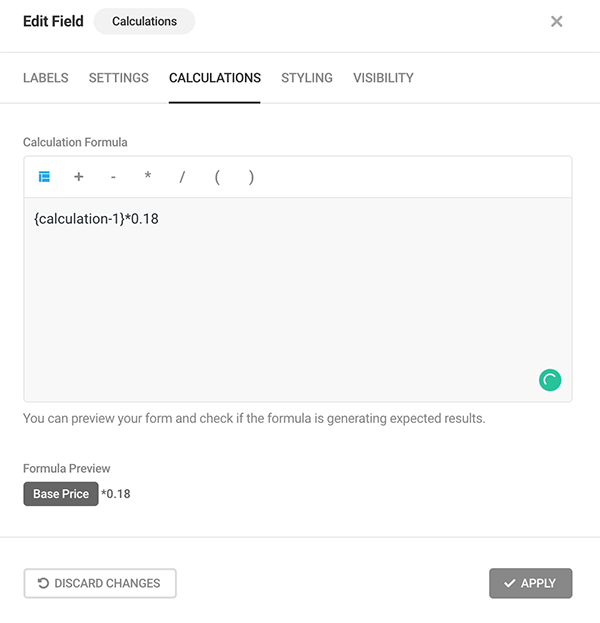 Where the tax formula is entered.