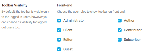 Screenshot of the options to set the toolbar visibility by user account.