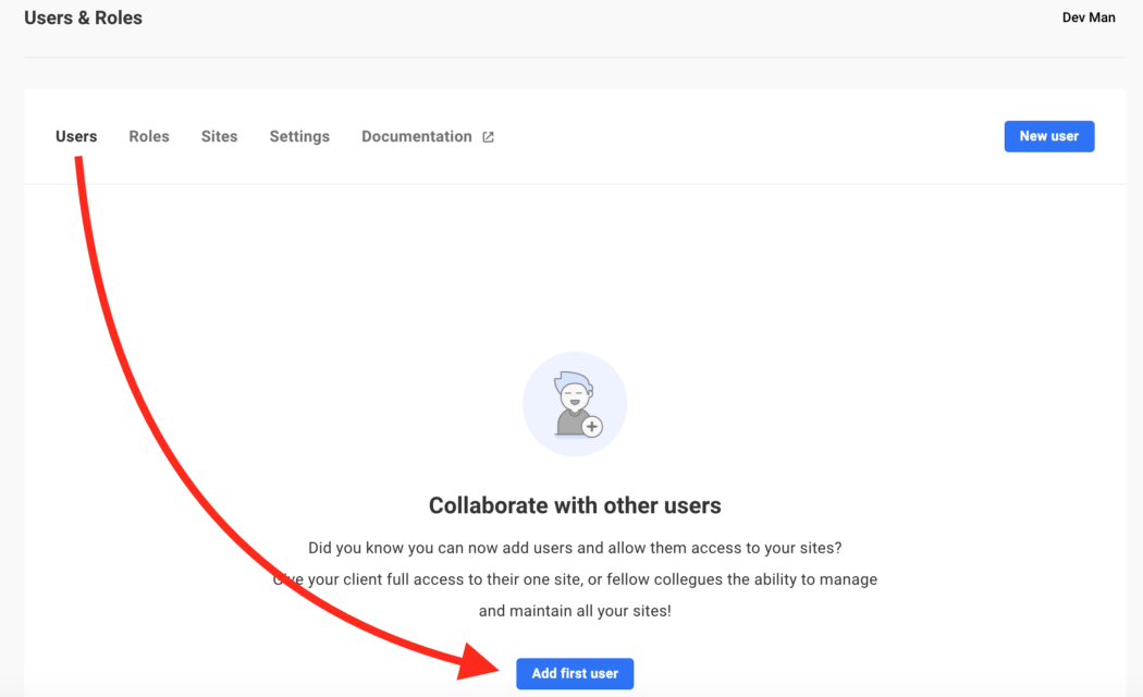 Where you'll add your first user.