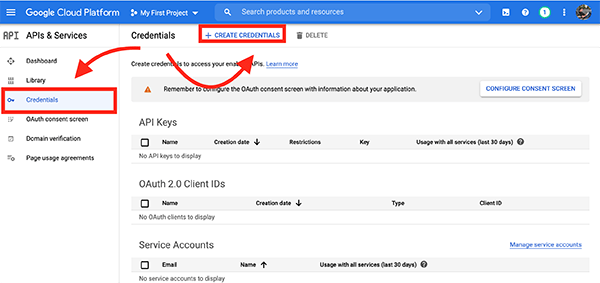 Where you'll create the credentials.