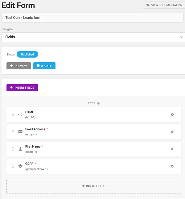 Where you edit the fields.