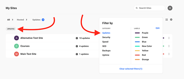 Example of filters appearing in the hub.
