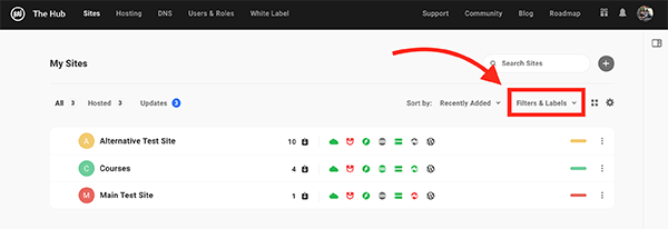 The filters and labels tab.
