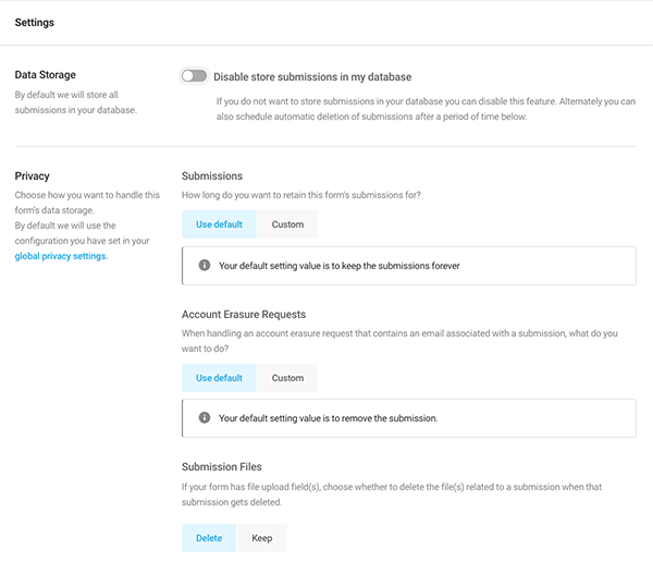 The privacy area where you can edit submissions.