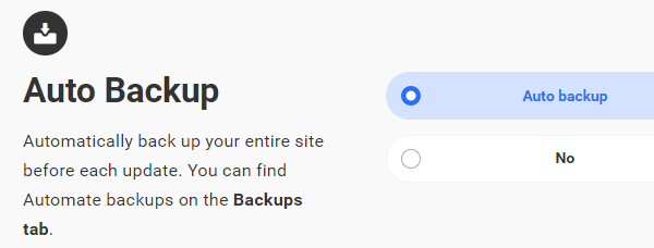Screenshot of the automate setup wizard showing auto backups selected.