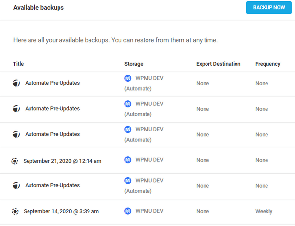 Screenshot of Automate backups within snapshot