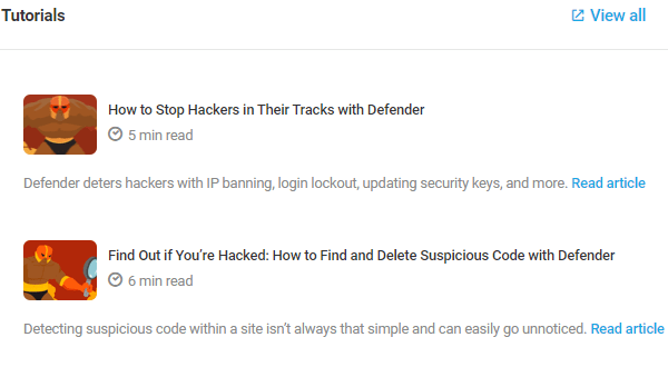Screenshot of the tutorials within Defender's UI.