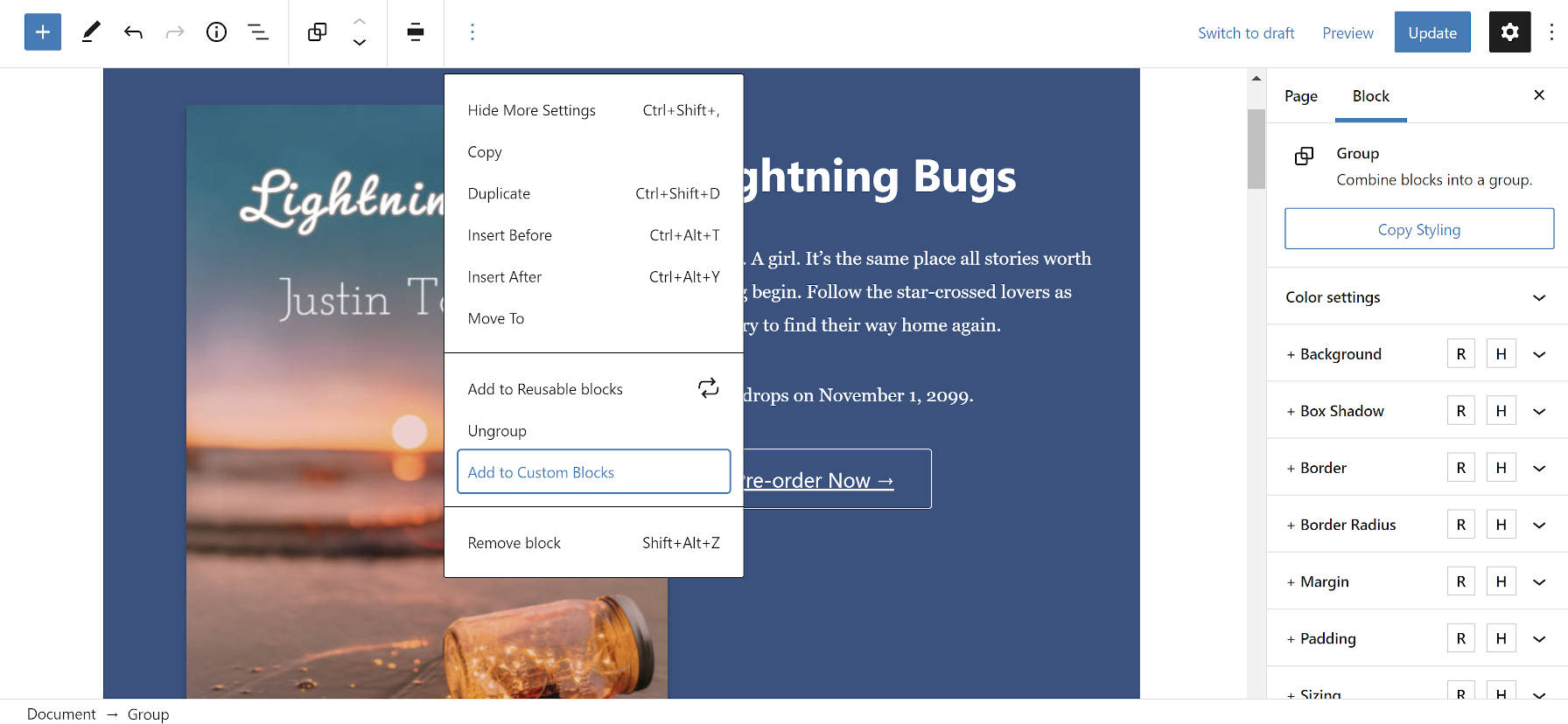 Creating a custom block with the EditorPlus plugin.
