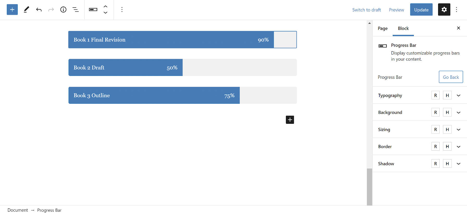 Adding progress bars via the EditorPlus plugin.