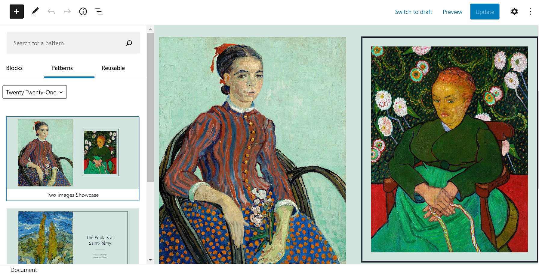Block pattern categories dropdown select.