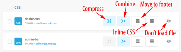 Hummingbird manual asset optimization buttons.