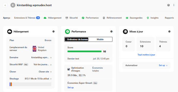 Screenshot of the Hub in French