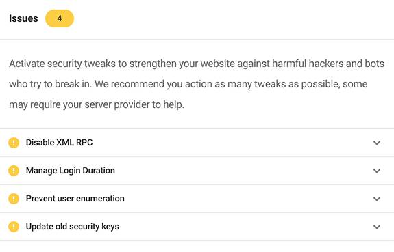 Detailed display of issues.