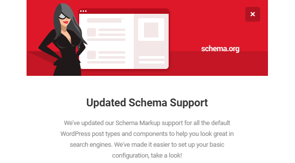 Screenshot of the SmartCrawl schema update announcement.