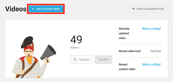 Button to add a custom video.