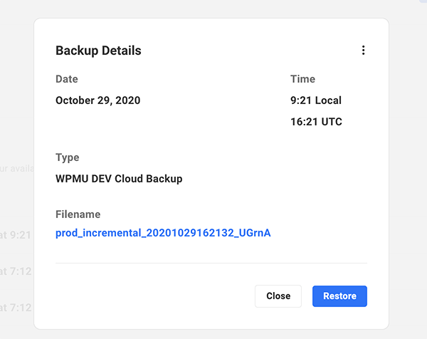 Detailed backup details.