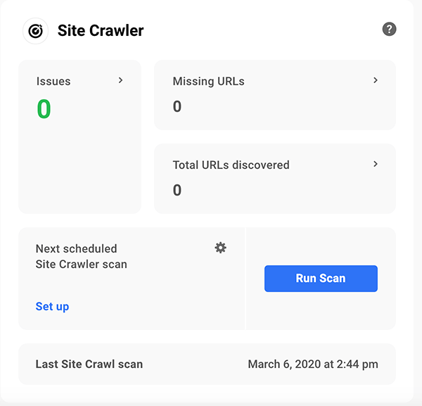 Site crawler area to run a scan.