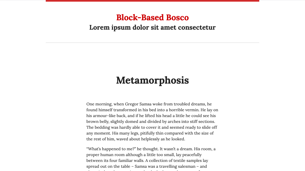 Screenshot of the Block-Based Bosco WordPress theme.