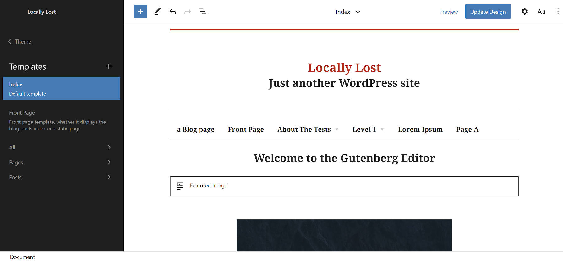 Block-Based Bosco WordPress theme in the Gutenberg site editor.