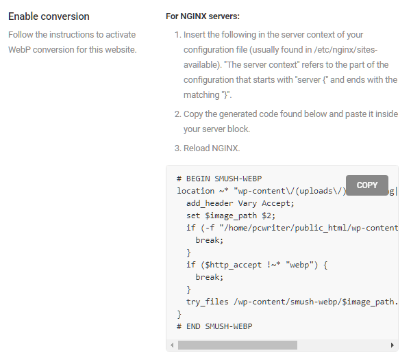 Screenshot of the configuration settings for NGINX servers.