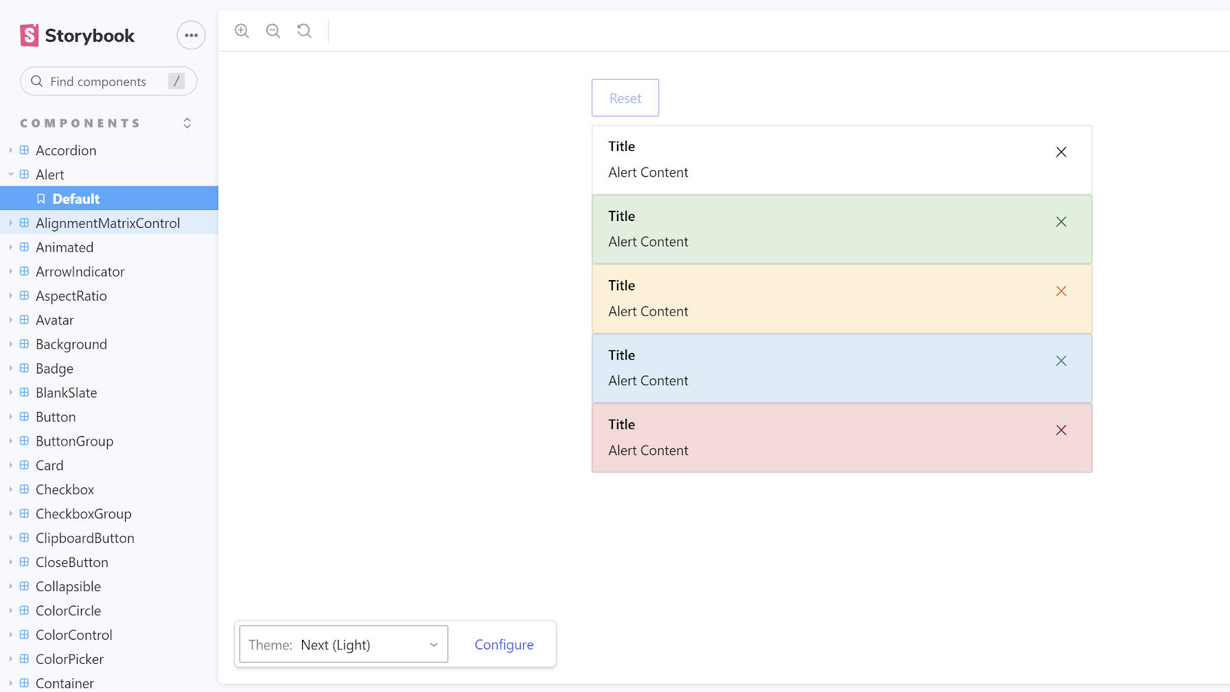 Screenshot of the 'Alert' component in the G2 Components Storybook.