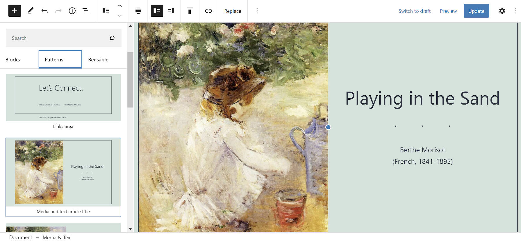 Block patterns in the Twenty Twenty-One theme.