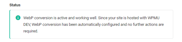Screenshot of the message that lets you know everything is already set up if you host with WPMU DEV.