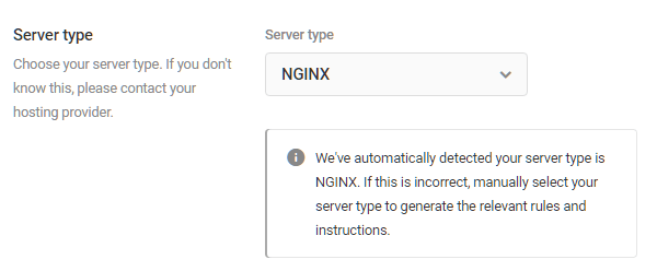 Screenshot of the drop-down where you can choose your server type for configuration.