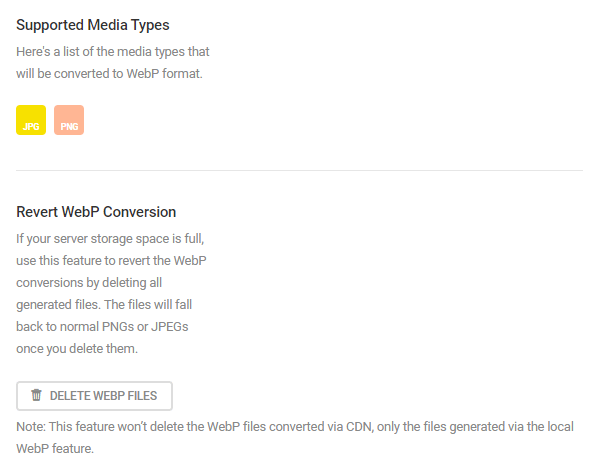 Screenshot of the supported media types - png and jpeg.