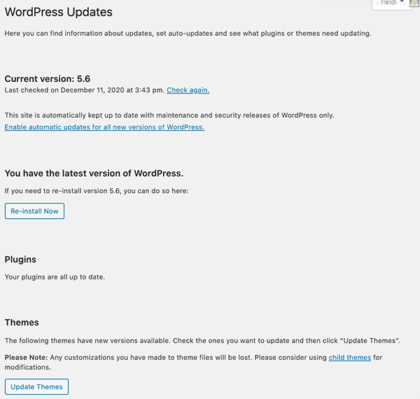 The WordPress updates.