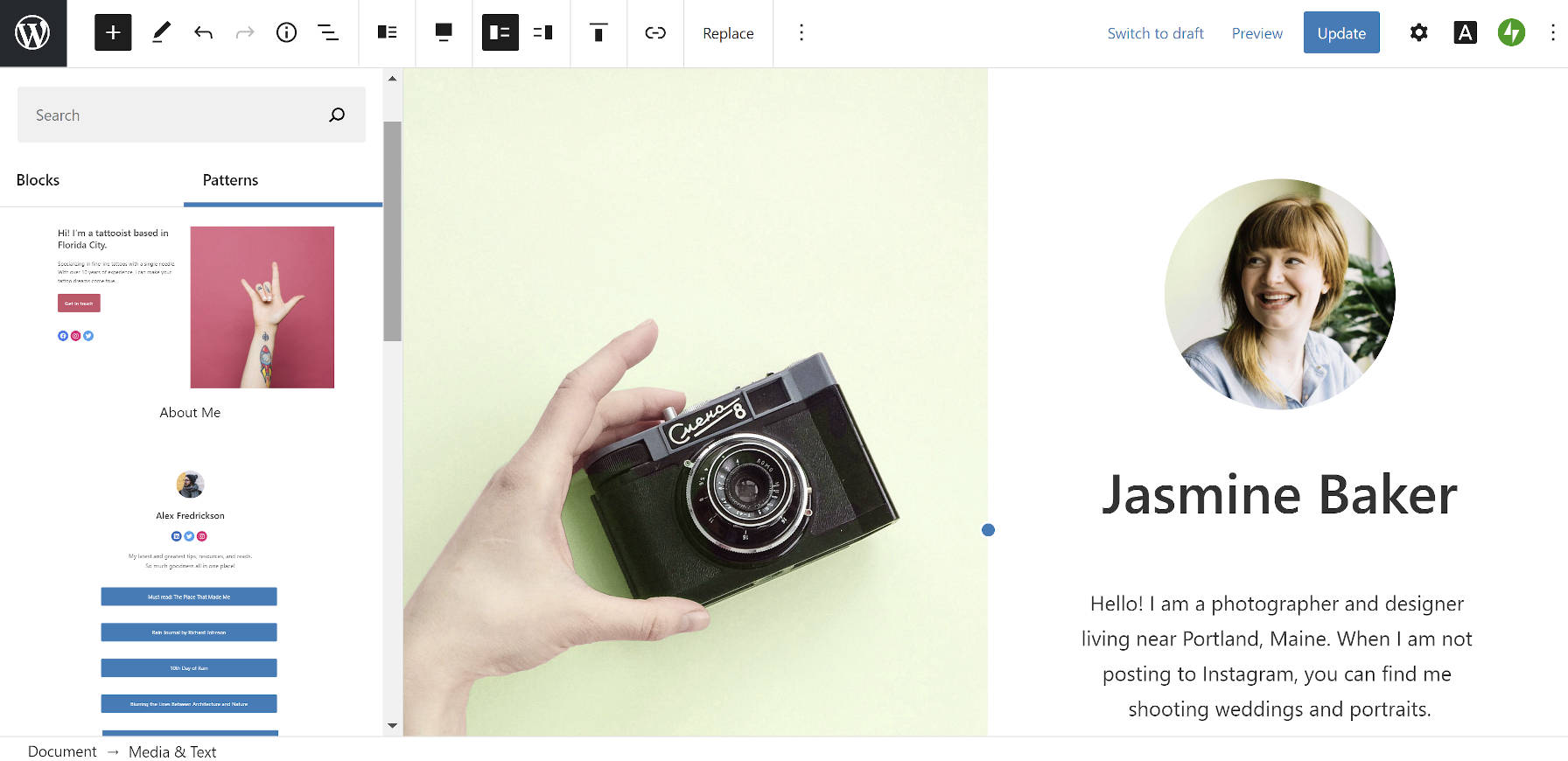 Split Screen pattern in the Blank Canvas WordPress theme.