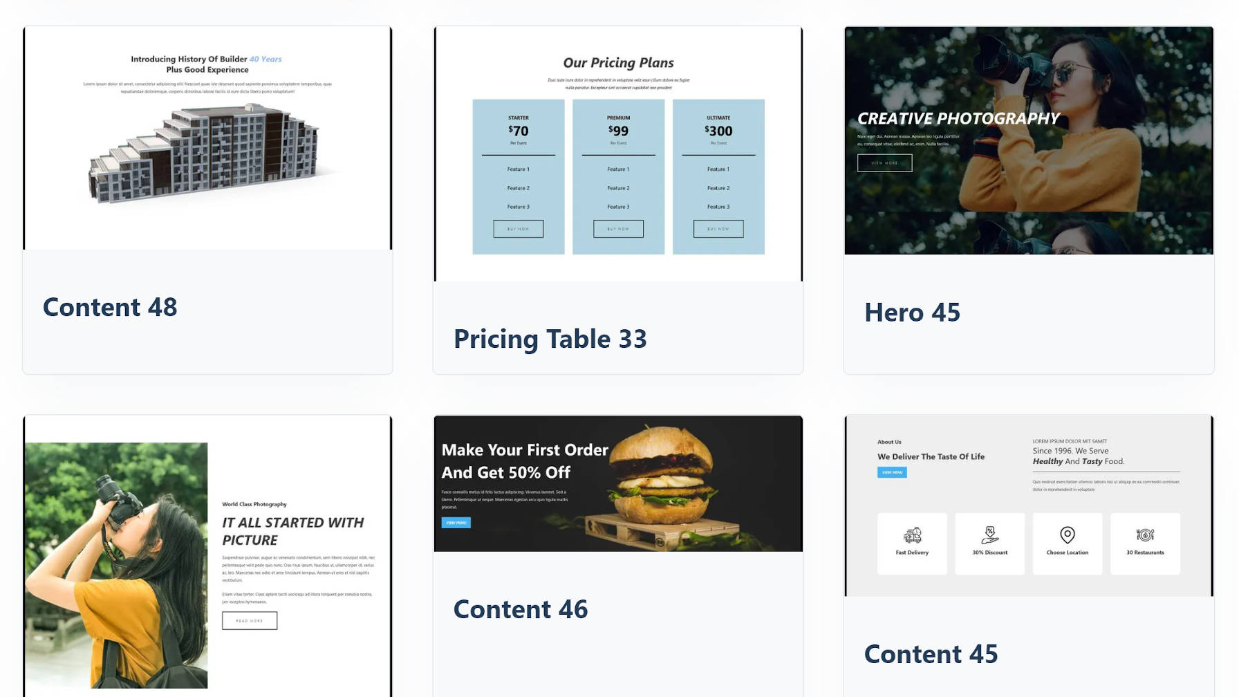 Gutenberg Hub grid of block patterns.