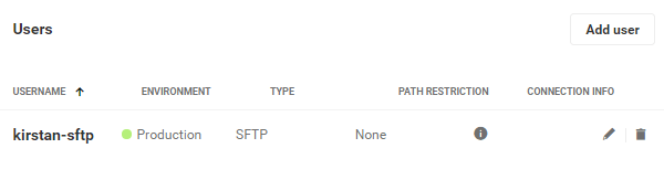 Screenshot of the SFTP user accounts.