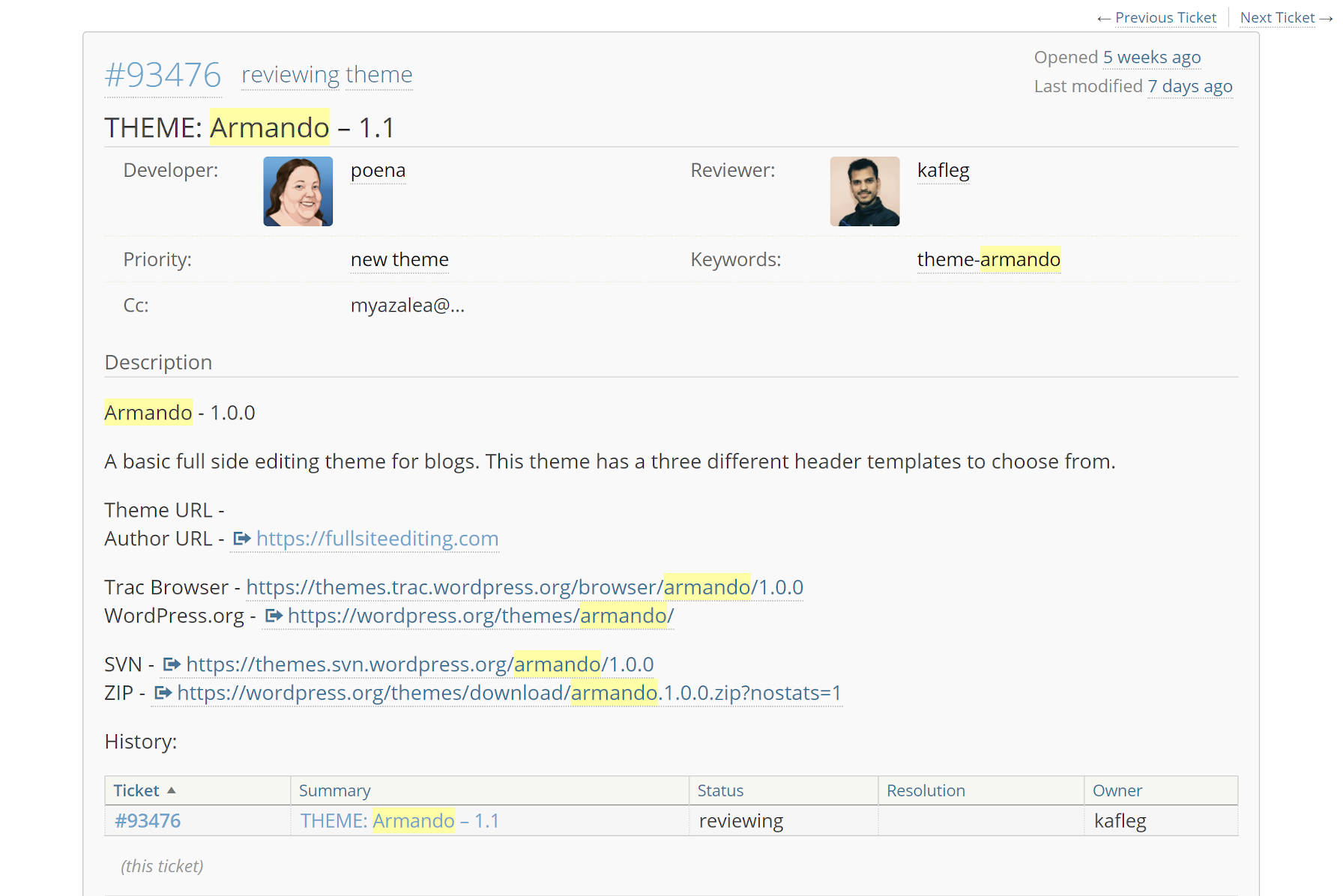 WordPress.org theme review Trac system.