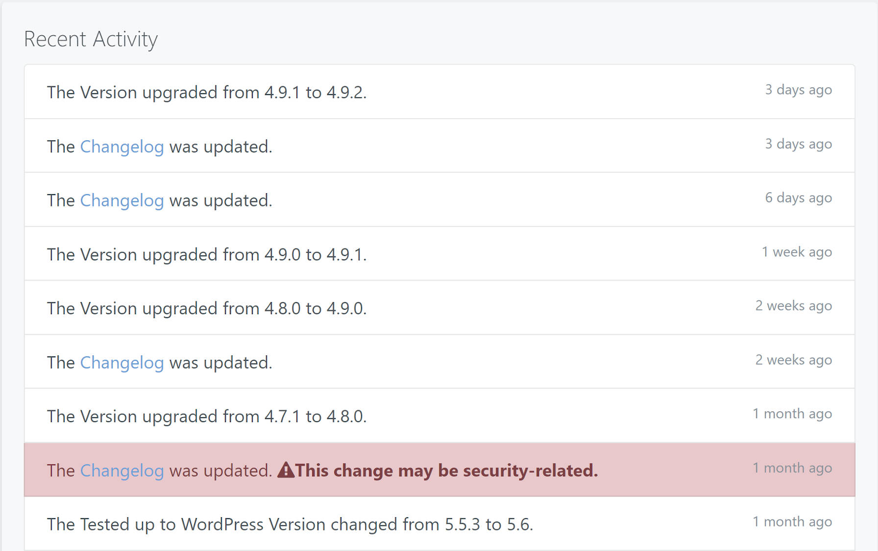 Single plugin tracking history via the WP Lookout website.