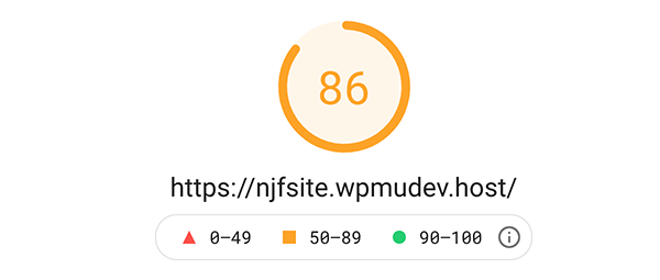 Google pagespeed insight score of 86.